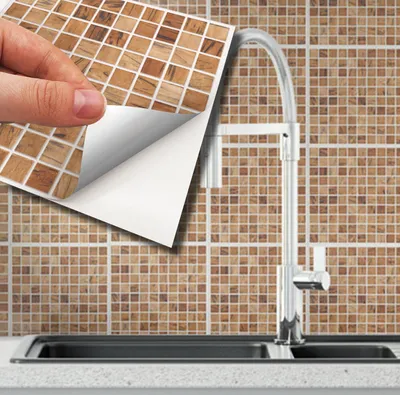 Produktbild von WALPLUS 24 PCS Fliese Folie Aufkleber 15x15cm Rückwand Küche selbstklebende Fliese Aufkleber Hitzebeständig Triana Marmor Braun und Creme Mosaik Wandfliese Aufkleber Abziehbilder
