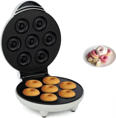 Productafbeelding van Mini Donut Maker - Donuts Bakken - Gezinsplezier Thuis - Maakt 7 Donuts - 19.99 x 19.99 - Wit