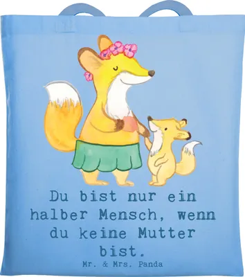 Produktbild von Mr. & Mrs. Panda Tote Bag Mutter Herz - Sky Blue - Geschenk, Unitasche, Shopping Tasche, Schultasche, Einkaufstasche, Laptoptasche