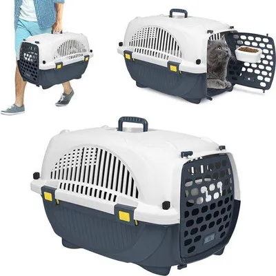 Immagine prodotto di Trasportino di sicurezza per cani di piccola taglia e gatti - Trasportino per animali domestici fino a 10 kg, 61 x 37 x 37 cm, grigio