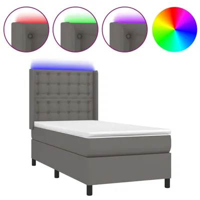 Immagine prodotto di vidaXL Letto boxspring con materasso e LED Grigio 80x200 cm Pelle finta