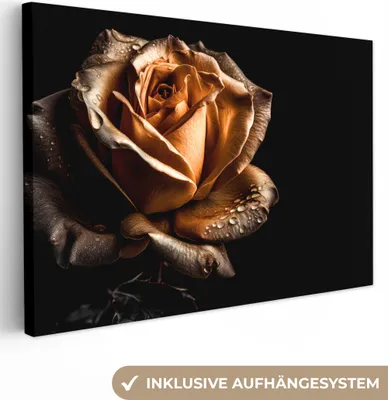 Produktbild von MuchoWow® - Leinwandbilder - Rose - Gold - Blumen - Botanisch Schwarz, Wandbild, Wanddeko Bilder Wohnzimmer, 60x40 cm