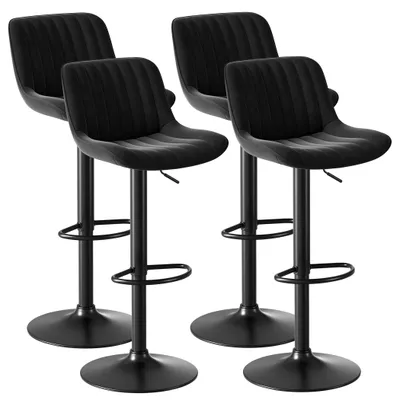 Produktbild von Barhocker Samt Barstühle-Set Höhenverstellbar 360° Drehbarer Polsterhocker (2er Set / 4er Set), 4er Set Bistrohocker mit Fußstütze