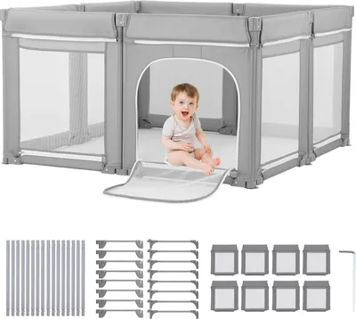 Zdjęcie produktu dla Kojec dla dziecka - Kojec i ogrodzenie - 200 x 178 cm - Składany - Zamek błyskawiczny - Oddychająca siatka - Do wewnątrz i na zewnątrz