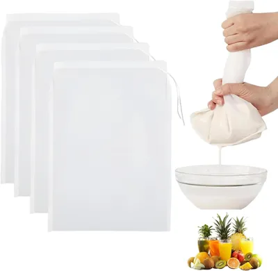 Produktbild von 4 Nussdrinkbeutel 30 ¡Á 20 cm Nylon Feinmaschiges Passiertuch Feinmaschiges Filter mit Kordelzug Filterbeutel fš¹r hausgemachten K?se, Obstsaft und Gemš¹sesaft Waschbar und Wiederverwendbar