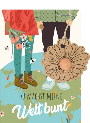 Produktbild von Grußkarte mit Samenbombe-Anhänger - Wildblumensamen Samen Bienenweide - Du machst meine Welt bunt