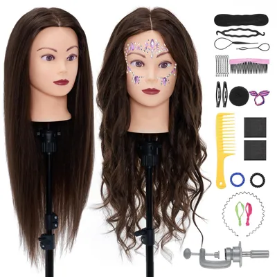 Produktbild von Elzusha - Übungskopf für Friseure, 80% Echthaar, 71 cm, braun, mit Halterung