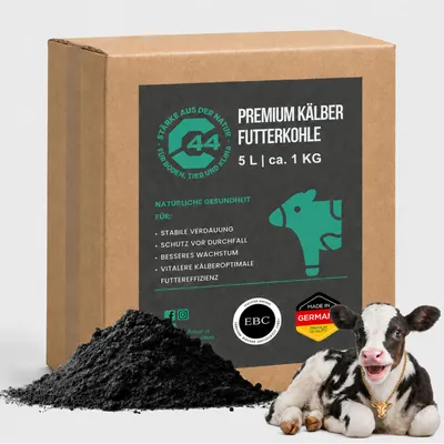 Produktbild von Premium Futterkohle für Kälber - 5L | 1,5 mm Pflanzenkohle zur natürlichen Toxinbindung, Pansenstabilisierung & Unterstützung  Darmflora - C44-Zittau