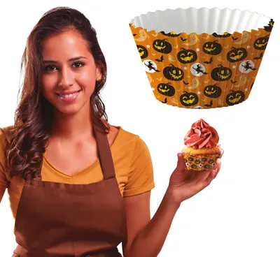 Produktbild von Halloween Spukgespenst Cupcake Dekoration Partystimmung Bäckerei Auftritt Kürbisgeist Feiern Gruselfest Backzubehör Fantasie Kreativität Genuss Schaurigkeit Muffinförmchen, Farbe: Mehrfarbig