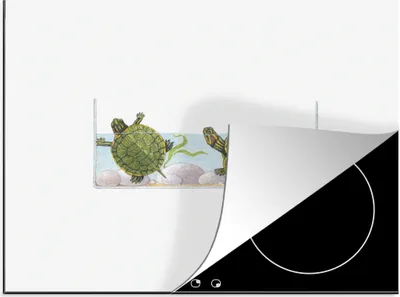 Produktbild von KitchenYeah© Herdabdeckplatte Illustration von grünen Schildkröten in einem Aquarium , 58x51cm, Küche Deko, Glaskeramikkochfeld Herdabdeckung, Abdeckplatte fùr Kochfeld