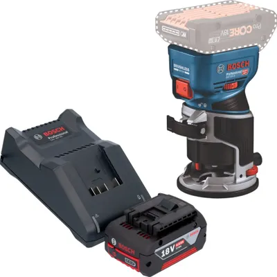 Produktbild von Bosch GKF 18V-8 Professional Akku Kantenfräse 18 V 8,0 mm Brushless + 1x Akku 4,0 Ah + Ladegerät