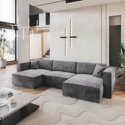 Produktbild von Masseno Ecksofa SARMO M mit Schlaffunktion U-Form, Sofa mit Bettkasten, Wohnzimmersofa, Couch, Soffa, Bettsofa, Couchgarnitur- Grau, MONOLITH 85