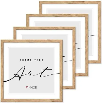 Produktbild von 🖼️KNOR®️ Bilderrahmen 30x30 cm Beige, 4er Set Posterrahmen, Bilderrahmen, Fotorahmen, bruchsicheres Acrylglas, Picture Frame 30x30, zum Aufhängen & Aufstellen 🎨Isabella Kollektion