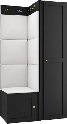 Produktbild von MIRJAN24 Garderoben-Set Orion Ramiro XXV, Kleiderschrank, Schuhschrank, Kleiderhakenbrett, 7x Paneel 42x42, 6 Kleiderhaken für Kleidung, Metallgriffe (Farbe: Schwarz, Soft 017)