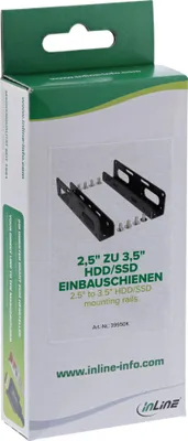 Produktbild von InLine HDD/SSD Einbauschienen, 6,35cm (2,5") zu 8,89cm (3,5"), schwarz, Metall, Schwarz