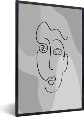 Produktbild von MuchoWow® Gerahmtes Poster Minimalismus - Linienkunst - Schwarz - Weiß 60x90 cm - Poster mit Schwarzem Bilderrahmen Wandposter Rahmen Foto Bilder - Kunst