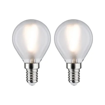 Two frosted glass LED light bulbs with E14 screw bases, shown against a white background.