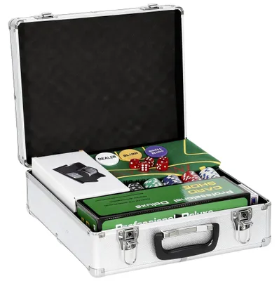 Produktbild von Poker-Set, 500 Chips, Würfel, 2 Kartendecks, Zubehör, Koffer, für 10 Spieler
