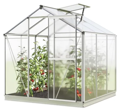 Image de GFP Serre de jardin Jasmin 3 structure en aluminium 192 x 192 cm panneaux en polycarbonate - avec cadre de fondation et ouvre-fenêtre automatique