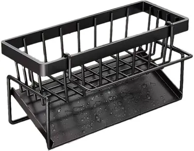 Productafbeelding van Afwasbakorganizer met afdruipoppervlak, accessoirehouder voor de keuken, zwart