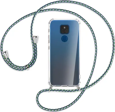 Produktbild von Handykette Backcover-Schutzhülle mit Band (Metall silberfarben) für Motorola Moto E7 Plus - grün/blau/weiß