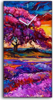 Produktbild von Leinwand Wanduhr Wandkunst Uhr 30x60 Gemälde Wiese Baum Himmel Sonnenuntergang - weiße Hände