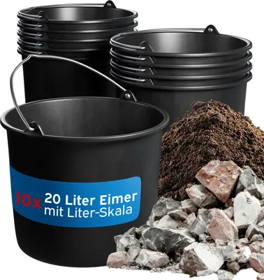 Produktbild von kör4u Baueimer rund mit Kopfbügeln schwarz 10x 20 Liter