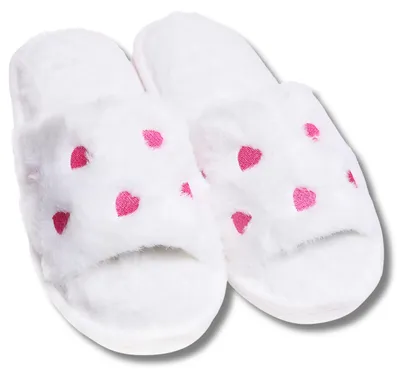 Produktbild von Hausschuhe Damen Weiß - flauschige Hausschuhe 38-39 - Herzdesign - gemütliche Pantoffeln - Hausbekleidung