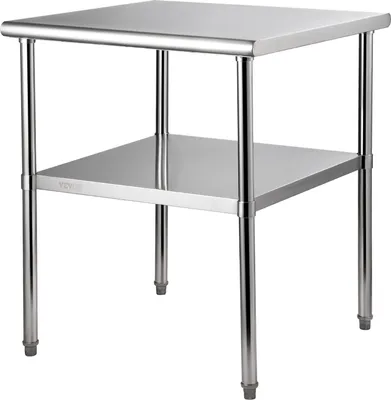 Produktbild von Kommerzieller Edelstahltisch 76,2 x 76,2 x 91,4 cm, Edelstahl Zweilagiger Arbeitstisch Zerlegetisch Gastro 226 kg + 136 kg Tragfähigkeit, Gewerbe Küchentisch, Zubereitungstisch Küchenmöbel