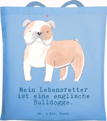 Produktbild von Mr. & Mrs. Panda Schultasche Englische Bulldogge Lebensretter - Sky Blue - Geschenk, English Bulldog, Shopping Tasche, Jutebeutel, Jutetasche, Tote Bag
