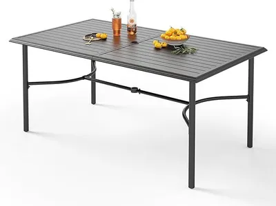 Produktbild von Gartentisch Wetterfest mit Schirmloch für 6 Personen Outdoor Garten Tisch Terrassentisch Gartentische Draussen Metalltisch 170 * 96 cm Terrasse Garten Esstisch Schwarz