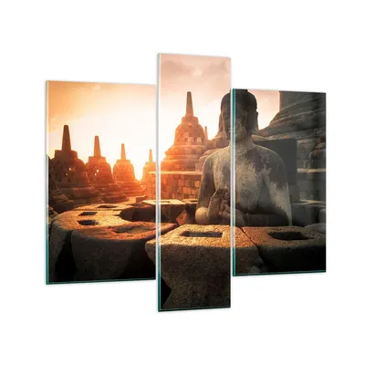 Produktbild von Bilder auf glas - Buddha Glaube Asien - 95x80cm - Glasbilder - Wandbilder - Kunstdruck - zum Aufhängen bereit - Wanddekoration aus Glas - Glas Bilder - Wandbild auf Glas - 3 Teile - GCB95x80-4026