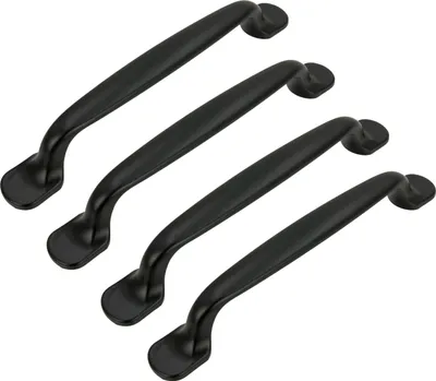 Immagine prodotto di set di 4 maniglie classiche per mobili in alluminio nero opaco - interasse 128 mm, incluse viti di montaggio per applicazioni in cucina e nei mobili