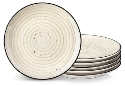 6er-Set Dessertteller beige, rustikales Design, 19,4 cm