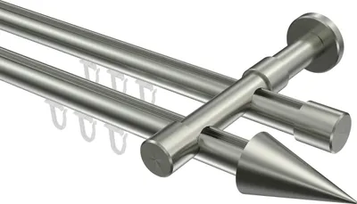 Produktbild von Interdeco Innenlaufstange / Gardinenstange mit Innenlauf Edelstahl-Optik, Typ Prestige Savio (Kegel), 20 mm Ø 2-läufig, 260 cm