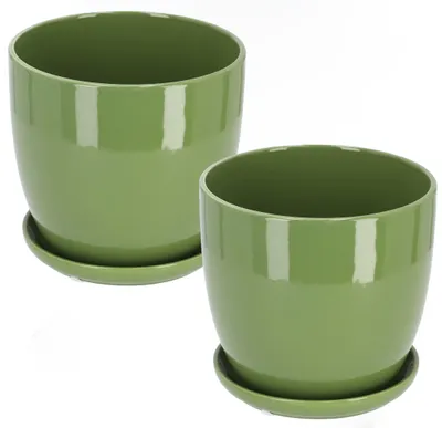 Immagine prodotto di KOTARBAU® Vaso in Vetroceramica, vaso interno per fiori e piante, diametro 13 cm, verde, set da 2
