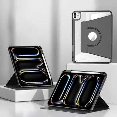 Produktbild von Für Apple iPad Pro 11 2024 Magnetische Kunstleder Hülle Stifthalterung Schwarz