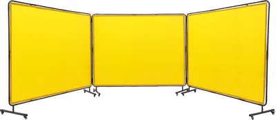 Image de Rideau de soudure VEVOR 3 panneaux 1,8 x 2,4 m Rideau de soudure en vinyle ignifugé Paroi de soudure avec 12 roues pivotantes et une protection UV à 6 niveaux Couverture de soudure Protection de soudure Jaune