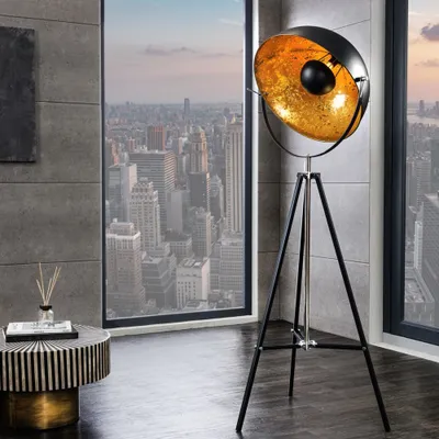 Produktbild von cagü: Industrie Design Stehlampe SPOT Schwarz-Gold 160cm Höhe verstellbar