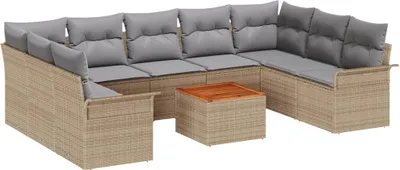 Immagine prodotto di vidaXL Set di divani da giardino con cuscini 10 pezzi Beige poly rattan