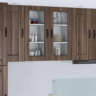 Produktbild von vidaXL Wandglas-Schrank LUCCA 2 stk. Brauneiche Holzwerkstoff