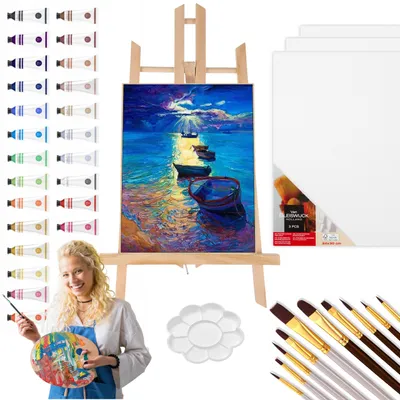 Produktbild von Craft Künstler Malset XXL – Staffelei & Farben – Komplettes Malkit für Acryl-, Öl- & Aquarellmalerei – Perfekt für Kunst & Hobby