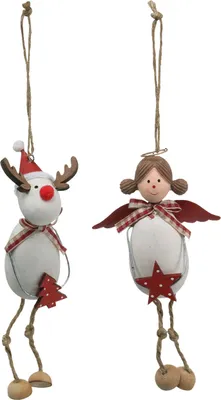 Produktbild von Weihnachtsdeko Hängende Figuren Engel & Rentier Holz 20cm Rot Weiß Set, 2 Stück