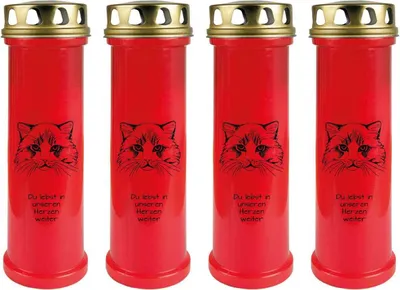 Produktbild von Grabkerze Rot 4er Pack, Brenndauer: 100 Stunden ( je Kerze ), Motiv: Katze 2