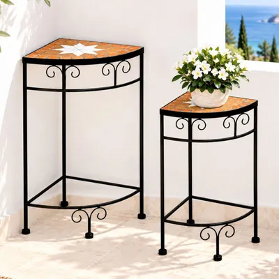 Produktbild von DanDiBo Blumenhocker Merano Mosaik 2er Set 12013 Blumenständer 42 und 52 cm Eckregal Hocker