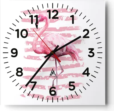 Produktbild von Wanduhr - Quadrat - Glasuhr - Flamingo Vogel Wasser - 30x30cm - Schleichendes Uhrwerk - Lautlos - zum Aufhängen bereit - Dekoration Modern - Wanddekoration aus Glas - C4AC30x30-3938
