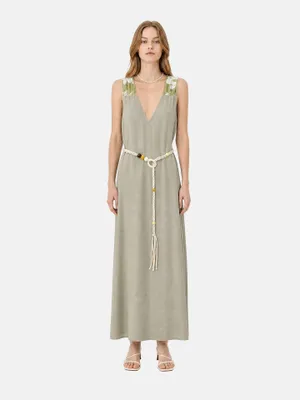 Produktbild von Damenkleid Baumwolle Leinen Creme Militärgrün Chiara Ferretti khaki UNICA haki