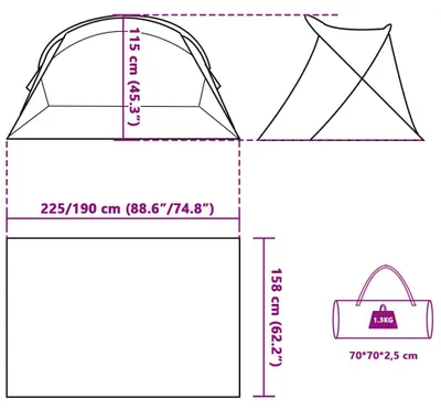 Produktbild von vidaXL Strandzelt 2 Personen Azurblau Pop-Up Wasserdicht