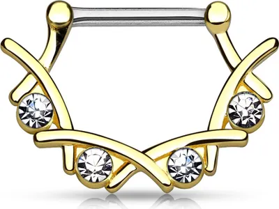Produktbild von Brustwarzen Piercing mit Zirkonia Kristallen Nippelpiercing Brustpiercing Strass Nipple Barbell Autiga® gold-klar 1,6 mm
