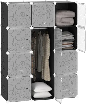 Produktbild von DIY-Würfelregal mit 2 großen und 9 kleinen Fächern, Schuhregal, Bücher- und Spielzeugaufbewahrung Schwarz 111x47x145 cm